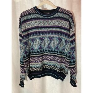 Vintage Sweater Expression International Geometric Pattern Knit Size L EUC
